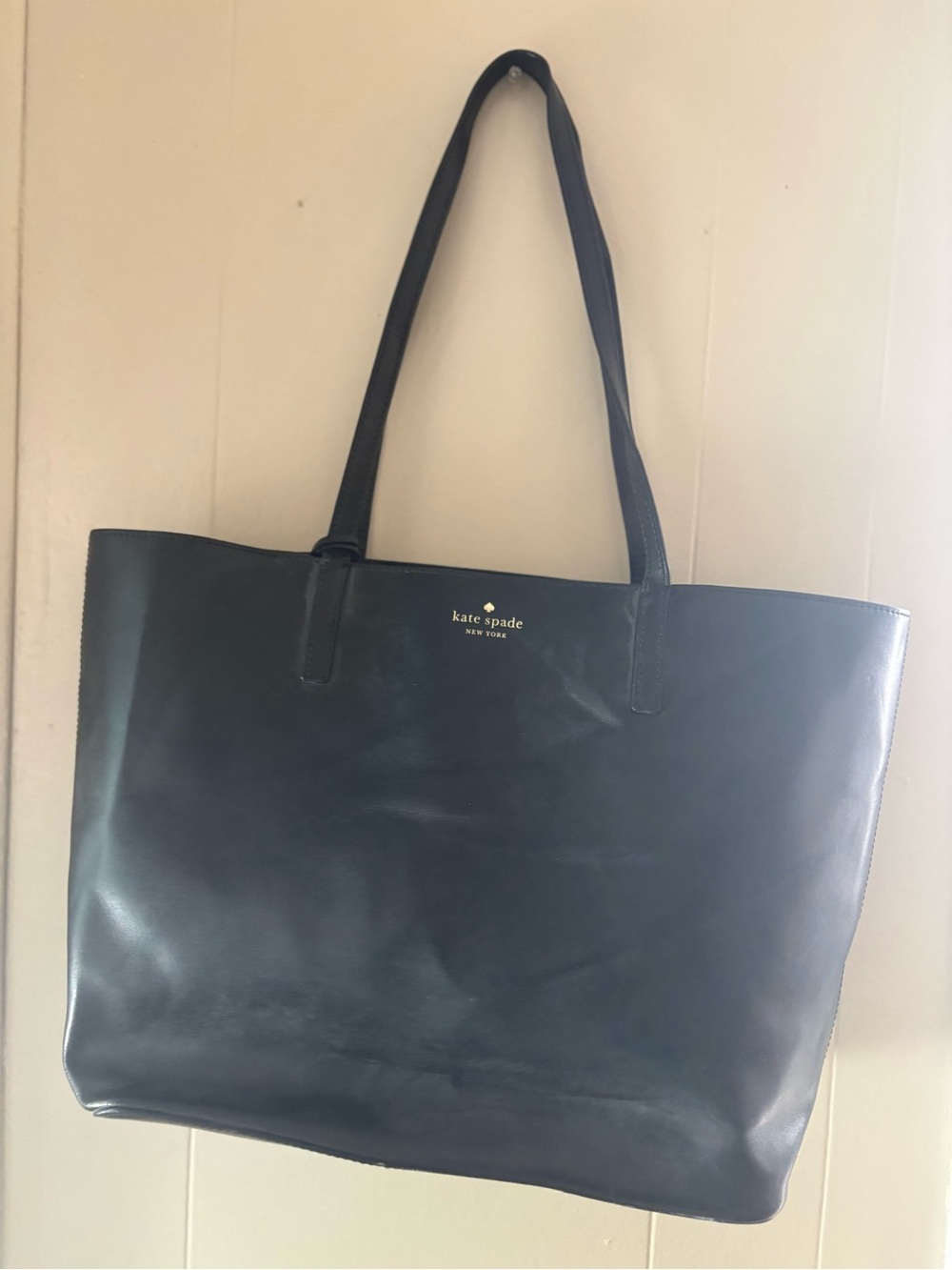 kate spade Black Leather Tote with Gold Logo